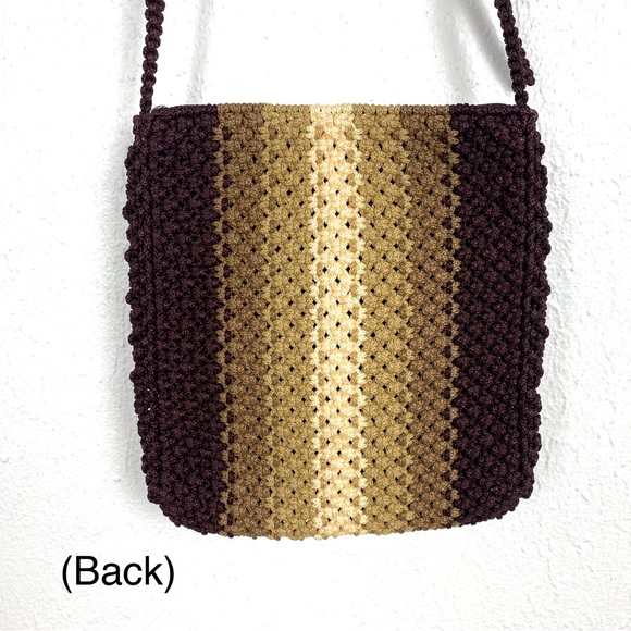 Macrame Crossbody Boho Style Purse Neutral Brown Tan Cream with Adjustable Strap - Picture 4 of 15